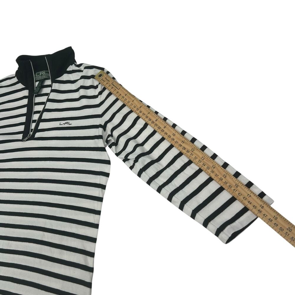 L-RL Lauren Active 1/4 Zip Mock Neck Stripe Top White Black Sz L Pickleball Golf - Picture 11 of 11